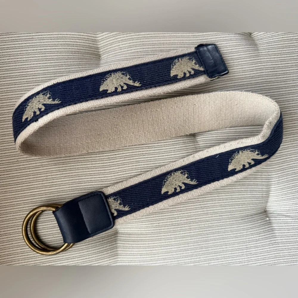 Gap Boys Blue & Cream Dinosaur Belt w/Brass Buckle adjustable sz 2-5 year old - Picture 3 of 7